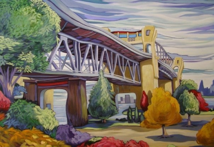 Dene Croft Gallery's Contemporary Oil Painting - Bridge in Wind