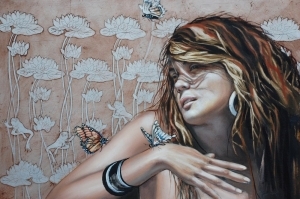 Contemporary Artwork by Dene Croft Gallery - Rosa with butterflies