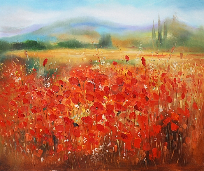 Pavel Mitkov's Contemporary Oil Painting - Poppies