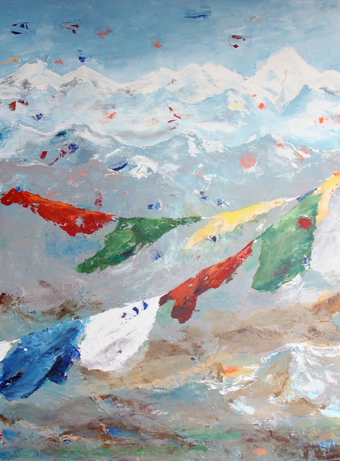 E-Moderne Gallerie's Contemporary Oil Painting - Prayer Flags on the Himalayas