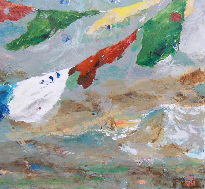 E-Moderne Gallerie's Contemporary Oil Painting - Prayer Flags on the Himalayas