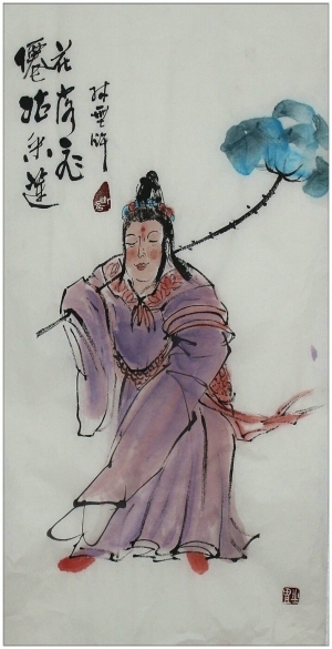 Contemporary Chinese Painting - Lotus-Gathering He Xiangu