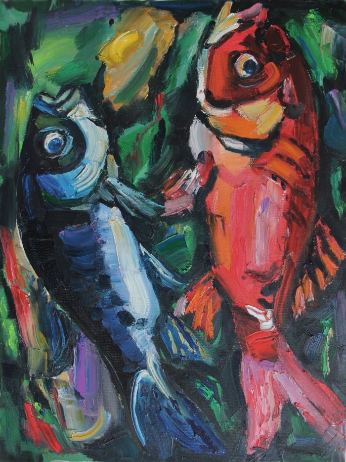 Liu Wuan's Contemporary Oil Painting - Fish - Enlightment of Art