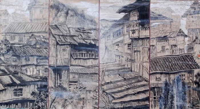 Song Jiangcen's Contemporary Chinese Painting - Stockade Village