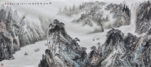 Contemporary Artwork by Liu Yuzhu - Sailing Boats on River in Valleys
