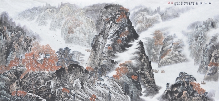 Liu Yuzhu's Contemporary Chinese Painting - The Sight of Sailing Boats in Autumn