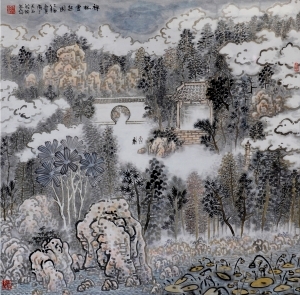 Contemporary Artwork by Liu Yuzhu - Listening to the Birds Singing in the Green Mountain