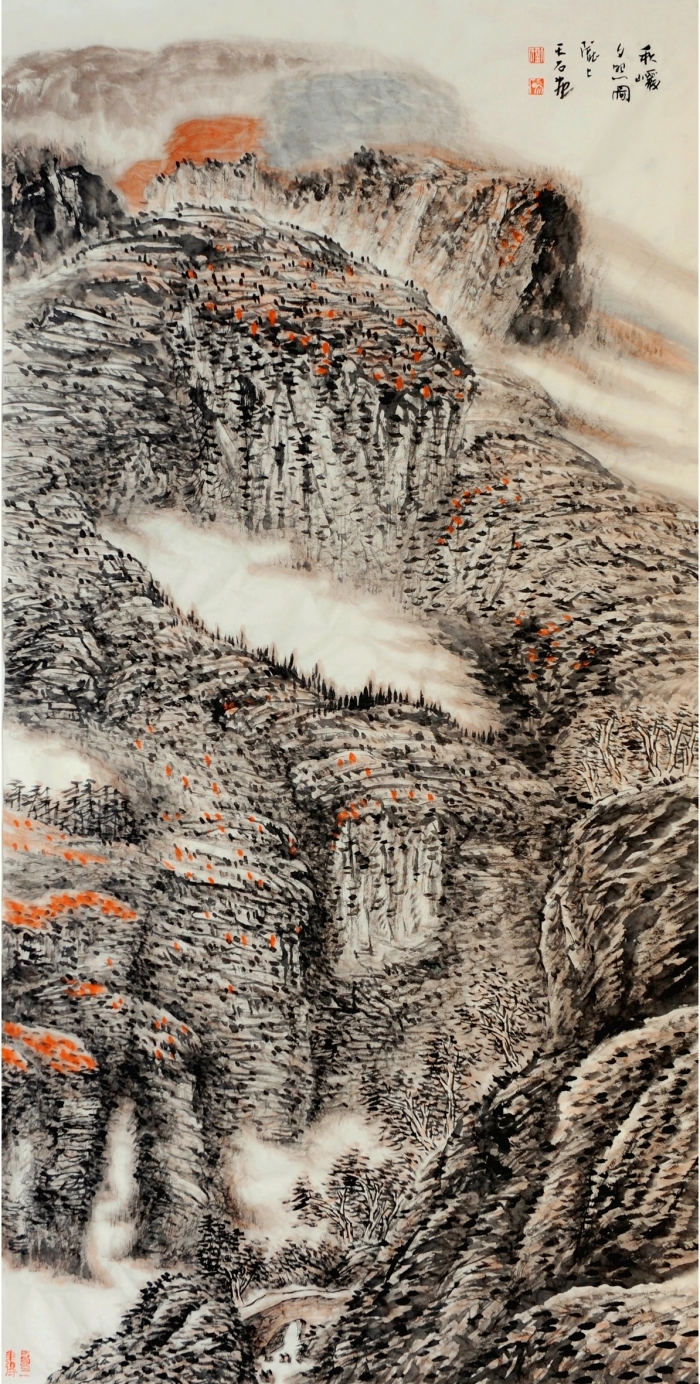 Liu Yuzhu's Contemporary Chinese Painting - Painting of Setting Sun over Autumn Rocks