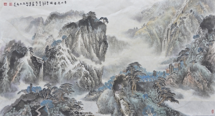 Liu Yuzhu's Contemporary Chinese Painting - Plunging Waterfall from the Green Mountain