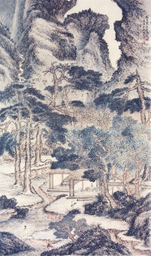 Contemporary Chinese Painting - Hermits in Xishan Mount after Wang Meng