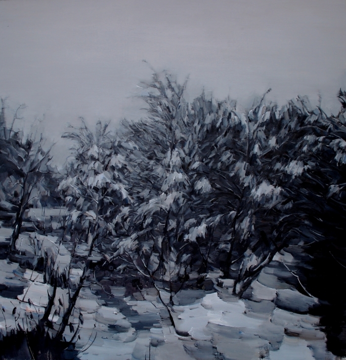 Wang Panpan's Contemporary Oil Painting - Evening Snow in the Cold Wood