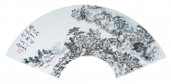 Hefeng Hall Gallery's Contemporary Chinese Painting - Chinese Landscape On a Fan