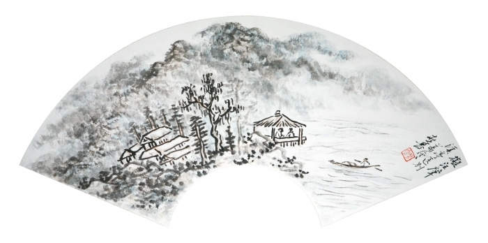 Hefeng Hall Gallery's Contemporary Chinese Painting - Chinese Landscape On a Fan