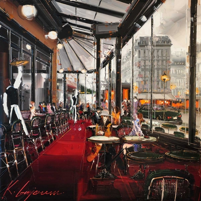 Kal Gajoum's Contemporary Oil Painting - Cafe de Flore Action  