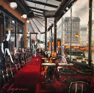 Contemporary Oil Painting - Cafe de Flore Action  