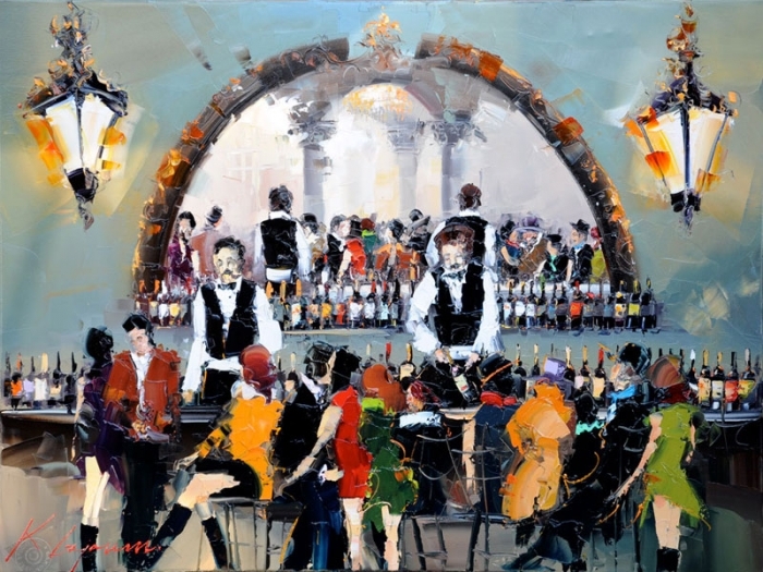 Kal Gajoum's Contemporary Oil Painting - wine bar 