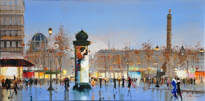 Kal Gajoum's Contemporary Oil Painting - Place de la Bastille by Knife