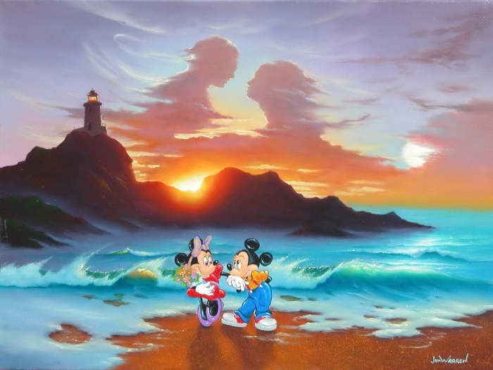 Jim Warren's Contemporary Oil Painting - disney Mickey and Minnie Romantic day 