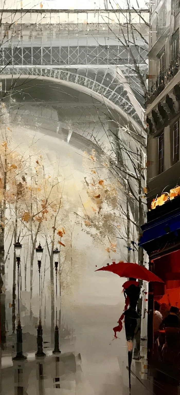 Kal Gajoum's Contemporary Oil Painting - Effel Tower in fog