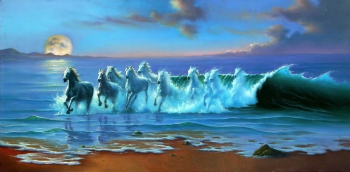 Jim Warren's Contemporary Oil Painting - horse of waves 