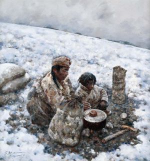 Contemporary Oil Painting - Cooking in Tundra