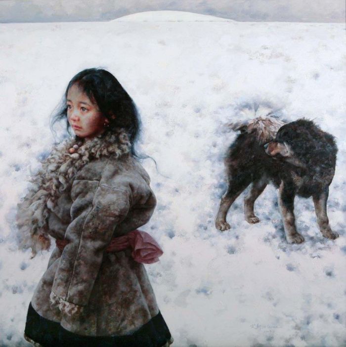 Ai Xuan's Contemporary Oil Painting - Girl and Dog