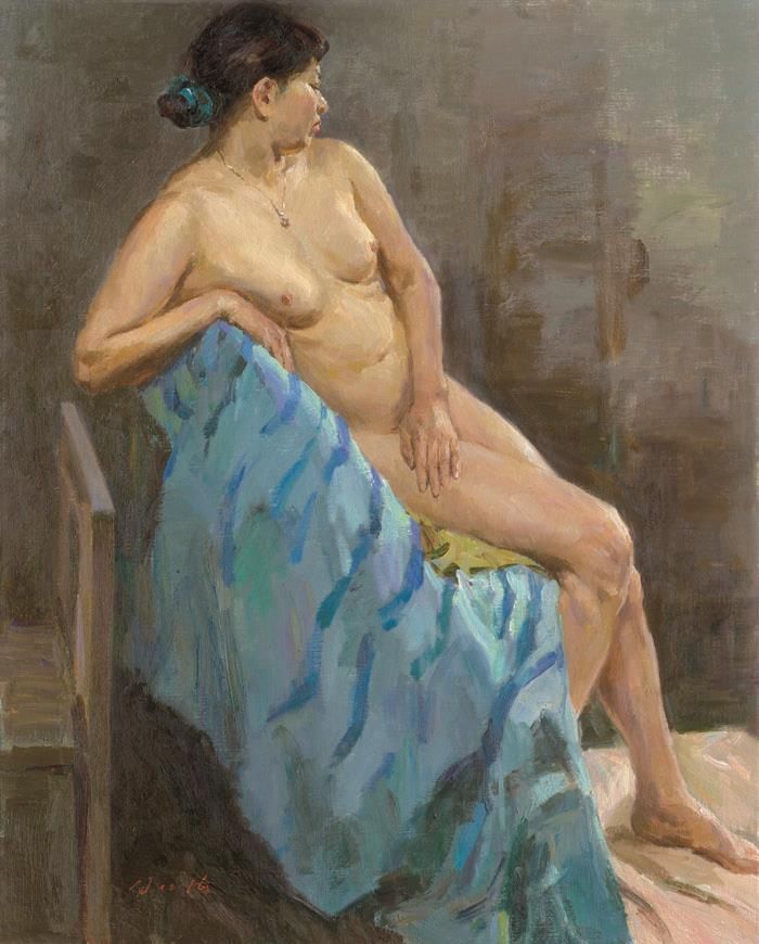 Bai Renhai's Contemporary Oil Painting - A Leaning Woman