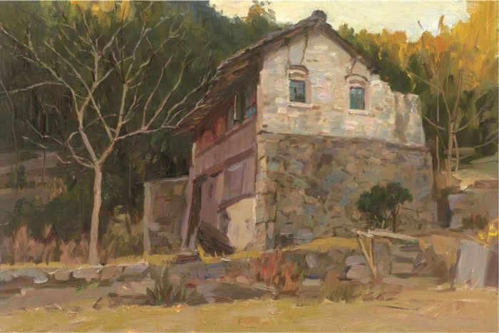 Bai Renhai's Contemporary Oil Painting - An Old House in Niansiheng Village