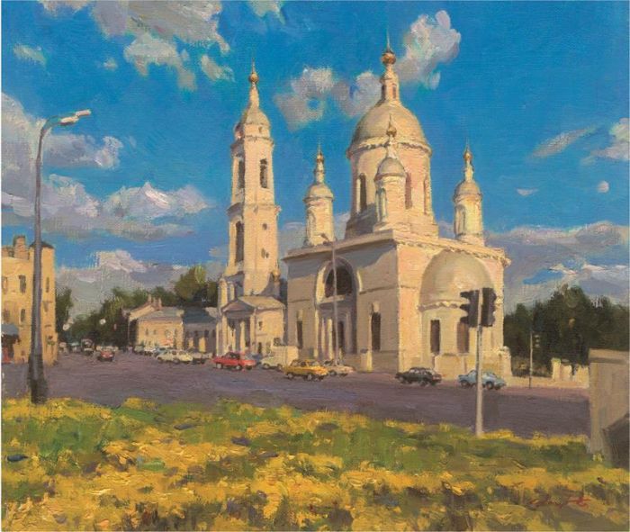Bai Renhai's Contemporary Oil Painting - An Orthodox Church in Moscow