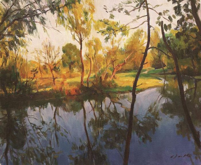Bai Renhai's Contemporary Oil Painting - West Stream in Autumn