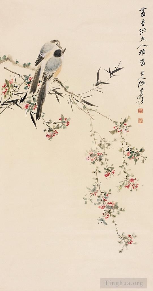 Chang Dai-chien's Contemporary Chinese Painting - Birds on floral branches