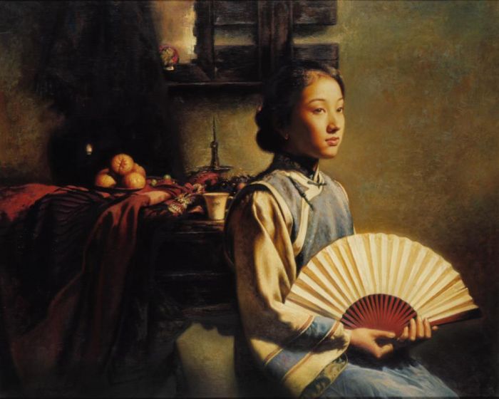 Chen Hongqing's Contemporary Oil Painting - Origami Fan