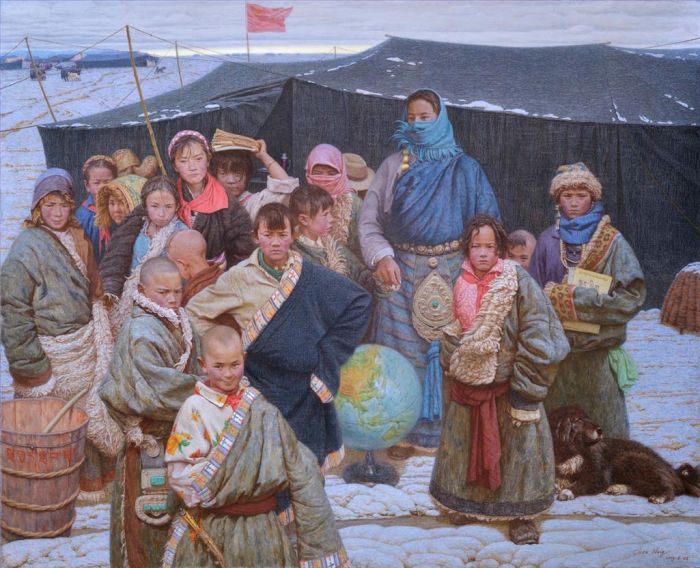 Chen Ning's Contemporary Oil Painting - A Market in Gahai