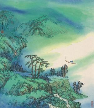 Contemporary Chinese Painting - Waiting For The Boat on A Mountain Area in Spring
