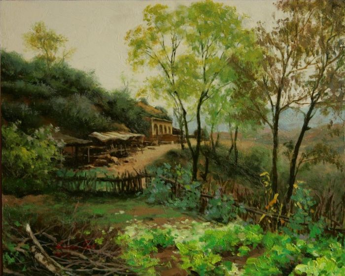 Chen Shougang's Contemporary Oil Painting - Elm Wood Vegetable Garden