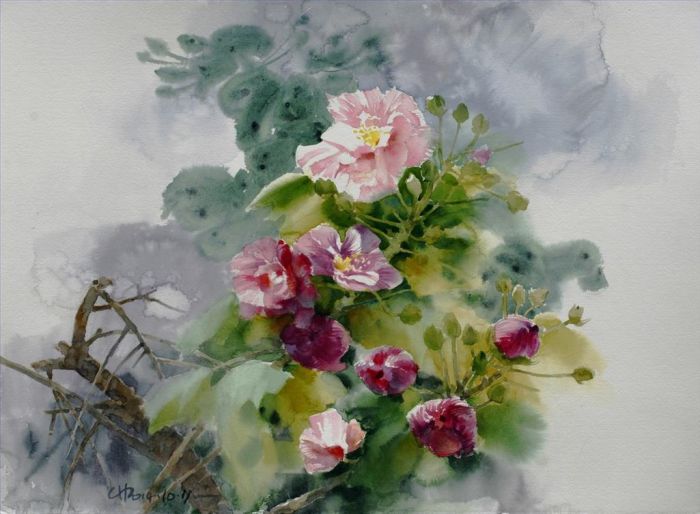 Chen Xiaorong's Contemporary Chinese Painting - Cottonrose Hibiscus