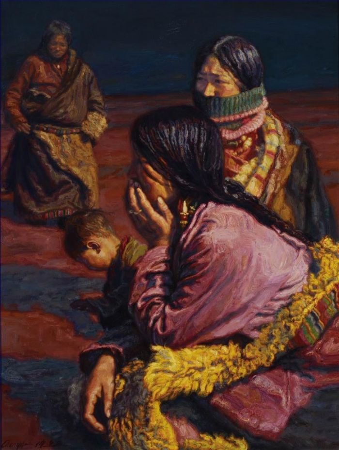 Chen Yifei's Contemporary Oil Painting - 3 Tibetans