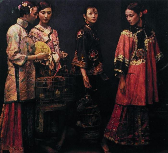Chen Yifei's Contemporary Oil Painting - Beauties for the Road 1988