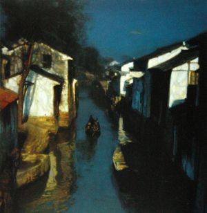 Contemporary Oil Painting - Blue Canal