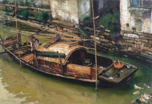 Contemporary Artwork by Chen Yifei - Boating Family