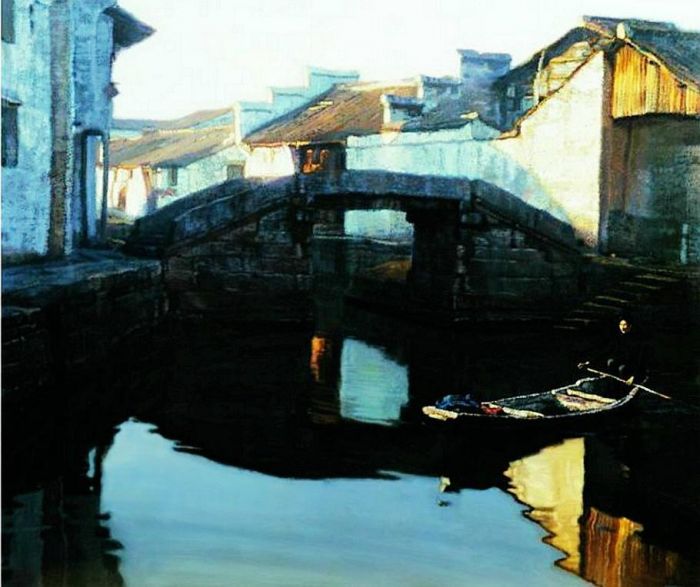 Chen Yifei's Contemporary Oil Painting - Bridge 1984