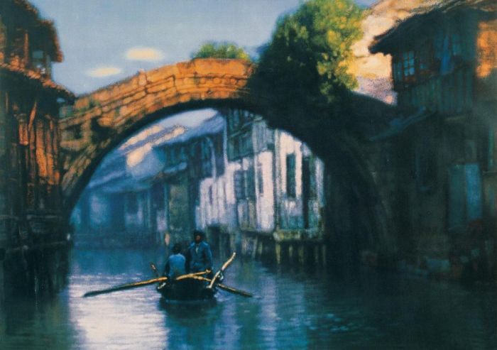 Chen Yifei's Contemporary Oil Painting - Bridge River Village