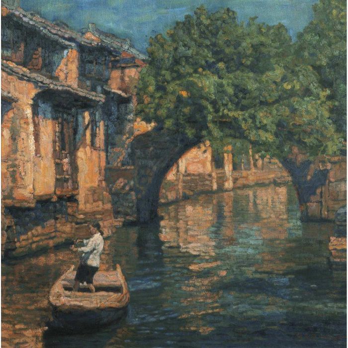Chen Yifei's Contemporary Oil Painting - Bridge in Tree Shadow