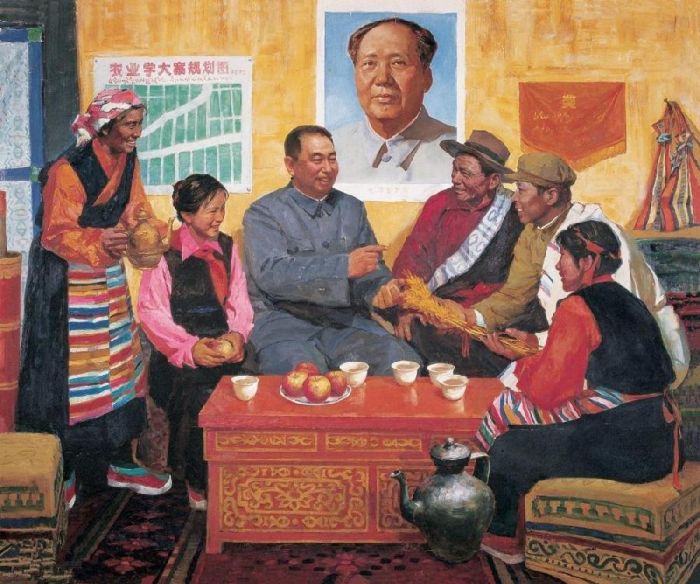 Chen Yifei's Contemporary Oil Painting - Chairman Hua Coming to My Home