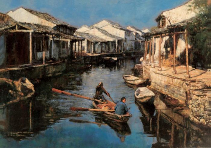 Chen Yifei's Contemporary Oil Painting - Dip Oars of Hometown