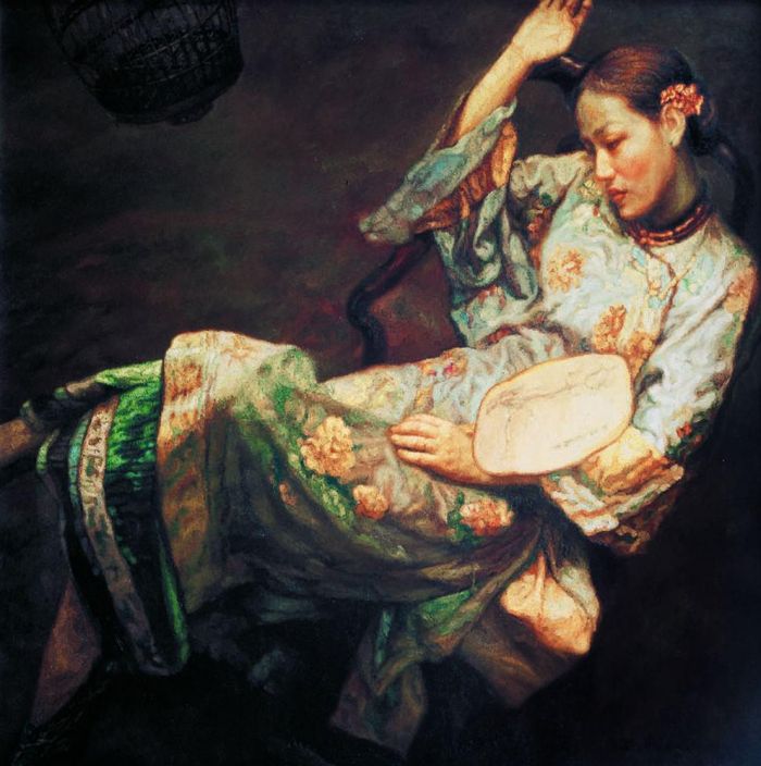 Chen Yifei's Contemporary Oil Painting - Drunk Beauty