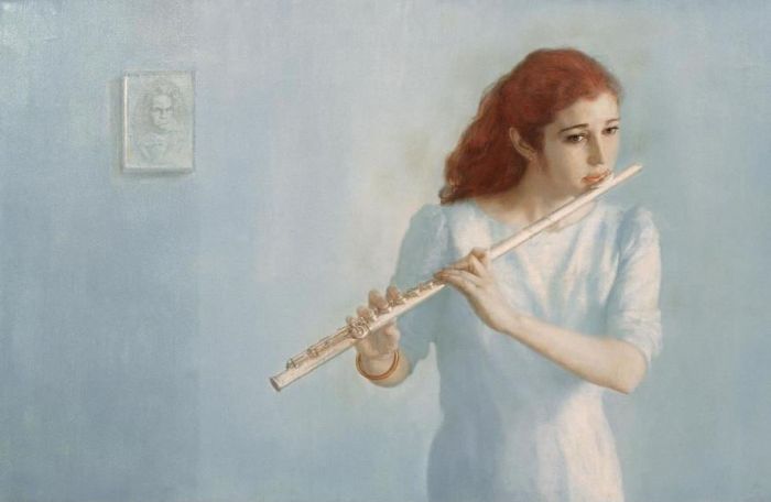 Chen Yifei's Contemporary Oil Painting - Female Flutist