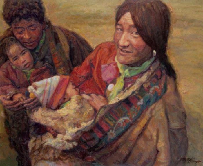 Chen Yifei's Contemporary Oil Painting - Happy Family