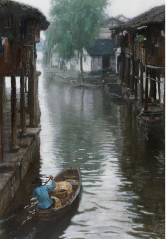 Chen Yifei's Contemporary Oil Painting - Jiangnan Countryside 1984