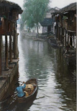Contemporary Artwork by Chen Yifei - Jiangnan Countryside 1984
